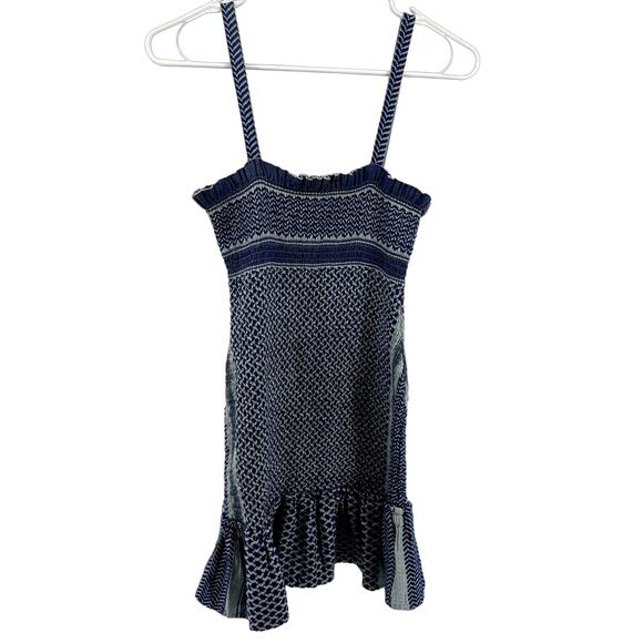 Cecilie Copenhagen Judith Fluted Shirred Cotton Jacquard Mini Dress Blue Small - Picture 2 of 7